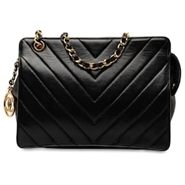 Chanel-Chanel Black Chevron Lambskin Shoulder Bag-Black