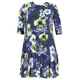 Erdem-Erdem Floral Print Mini Dress in Blue Silk-Other