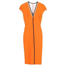Victoria Beckham-Victoria Beckham V-Neck Cap Sleeve Dress in Orange Viscose-Orange