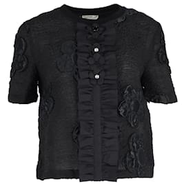 Fendi-Fendi Embroidered Flower Blouse in Black Wool-Black
