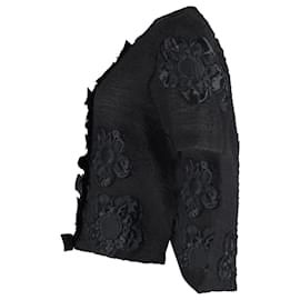 Fendi-Blusa con flores bordadas Fendi en lana negra-Negro