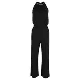 Michael Kors-Michael Kors Halter Jumpsuit With Belt in Black Cotton-Black