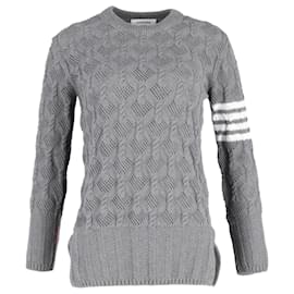 Thom Browne-Thom Browne Cable Knit Sweater in Grey Cotton-Grey