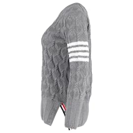 Thom Browne-Thom Browne Pull en maille torsadée en coton gris-Gris