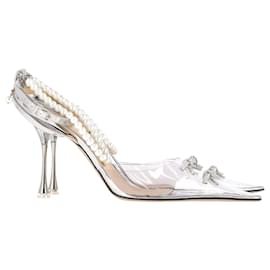 Mach & Mach-Mach y Mach Matilde 100 Zapatos de salón con adornos de cristales en piel plateada y PVC transparente-Plata