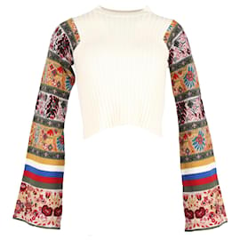 Etro-Etro Irma Paisley Sleeve Cropped Sweater in Cream Wool-White,Cream