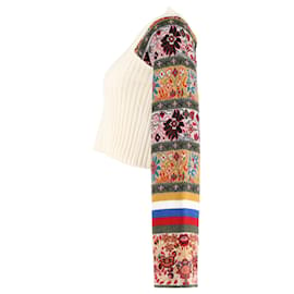 Etro-Etro Irma Kurzpullover mit Paisley-Ärmeln aus cremefarbener Wolle-Weiß,Roh