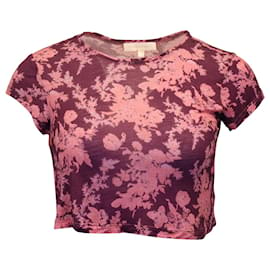 LoveShackFancy-Camiseta Loveshackfancy Rubin Floral Cropped em Viscose Multicolor-Rosa