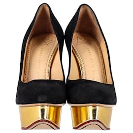 Charlotte Olympia-Charlotte Olympia Dolly Platform Pumps in Black Suede-Black