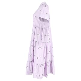 Erdem-Erdem Helena Tiered Embroidered Maxi Dress in Pastel Purple Cotton-Other,Purple