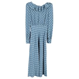 Alessandra Rich-Alessandra Rich Ruffled Embellished Polka-Dot Midi Dress in Blue Silk-Blue