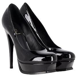 Saint Laurent-Saint Laurent Paris Escarpin à Plateforme Curvy Palais en Cuir Verni Noir-Noir