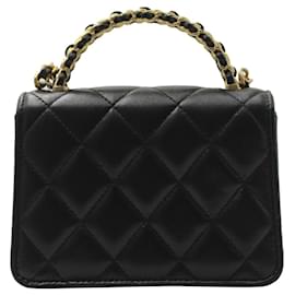 Chanel-Chanel Mini Handle Clutch with Chain in Black Lambskin Leather-Black