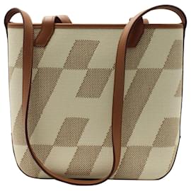 Hermès-Hermes Cabas H en Biais Tote 27 Bag in Brown Canvas and Leather-Brown