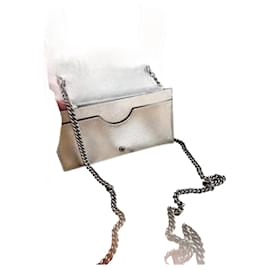 Gucci-Gucci GG Marmont Mini Chain Bag in Metallic Silver Leather-Silvery,Metallic