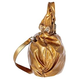 Gucci-Gucci Large Hysteria Hobo Bag in Metallic Brown Patent Leather-Golden,Metallic