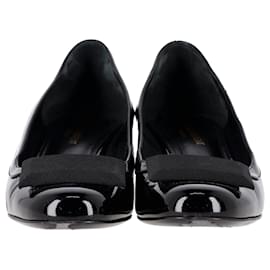 Saint Laurent-Prada Block Low Heel Pumps in Black Patent Leather-Black