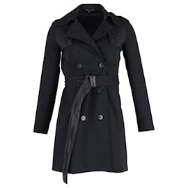 Theory-Theory Double-Breasted Trench Coat with Belt in Black Cotton-Black