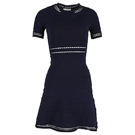 Sandro-Sandro Riley Textured A-Line Dress in Navy Blue Viscose-Blue,Navy blue