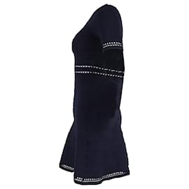 Sandro-Sandro Riley Textured A-Line Dress in Navy Blue Viscose-Blue,Navy blue