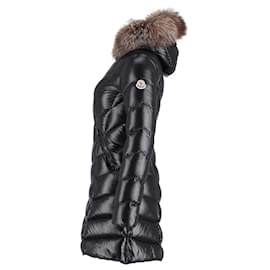 Moncler-Moncler Fulmarus Fox Fur-Trimmed Long Down Jacket in Black Polyamide-Black