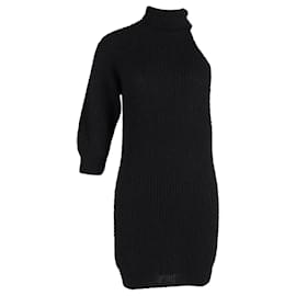 Alanui-Alanui Polar Nights Rib Knit Mini Dress in Black Alpaca-Black