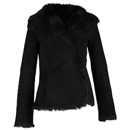 Joseph-Joseph Toscana Anais Short Jacket in Black Shearling and Lambskin-Black