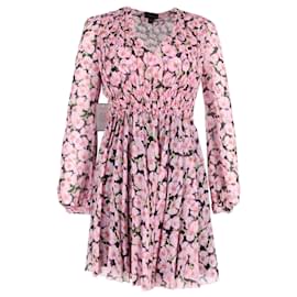 Giambattista Valli-Giambattista Valli Shirred Waist Mini Dress in Pink Floral Print Cotton-Pink