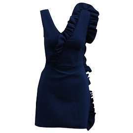 MSGM Asymmetrical Ruffle Dress in Navy Blue Polyester Blue Navy blue