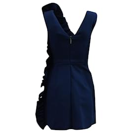 Msgm-MSGM Asymmetrical Ruffle Dress in Navy Blue Polyester-Blue,Navy blue
