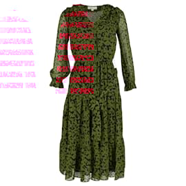 Michael Kors-Michael Michael Kors Long Sleeve Printed Midi Dress in Red Polyester-Red