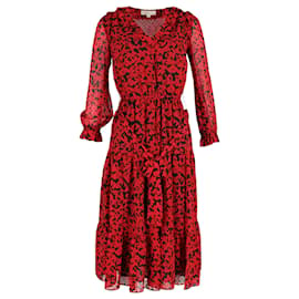 Michael Kors-Michael Michael Kors Long Sleeve Printed Midi Dress in Red Polyester-Red