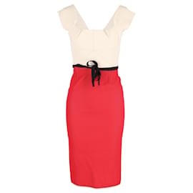 Roland Mouret-Roland Mouret Two-Toned Midi Dress in Red Wool-Red
