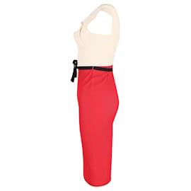 Roland Mouret-Roland Mouret Two-Toned Midi Dress in Red Wool-Red