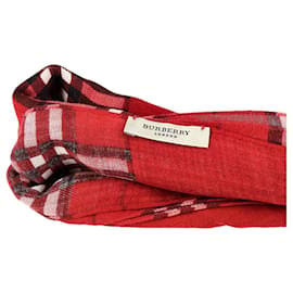Burberry-Burberry Checked Scarf in Red Cotton-Red
