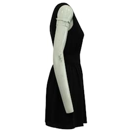 Theory-Theory Crew-Neck Sleeveless Shirred A-Line Dress in Black Silk-Black