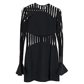 Autre Marque-David Koma Macramé Long-Sleeve Cady Mini Dress in Black Polyester-Black