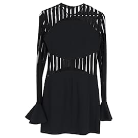 Autre Marque-David Koma Macramé Long-Sleeve Cady Mini Dress in Black Polyester-Black