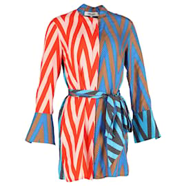 Diane Von Furstenberg-Diane Von Furstenberg Zig-Zag Print Belted Mini Dress in Multicolor Silk-Multiple colors