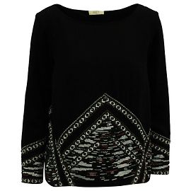 Ba&Sh Embroidered Long Sleeve Top in Black Polyester Black