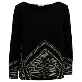 Ba&Sh-Ba&Sh Embroidered Long Sleeve Top in Black Polyester-Black