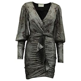 Ba&Sh-Ba&Sh Lizie Floral Print Twist Front Knitted Dress in Silver Polyester-Silvery,Metallic
