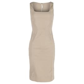 Dolce & Gabbana-Dolce & Gabbana Square Neckline Knee-Length Dress in Beige Cotton-Brown,Beige