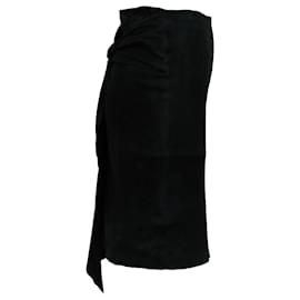 Ba&Sh-Ba & Sh Asymmetric Skirt in Black Goatskin Leather-Black