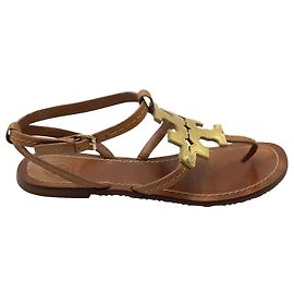 Tory Burch Logo Flat Sandals in Brown Leather  Brown