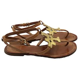 Tory Burch-Tory Burch Logo Flat Sandals in Brown Leather -Brown
