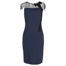 Red Valentino-Red Valentino Lace Detail Dress in Navy Blue Viscose-Blue,Navy blue