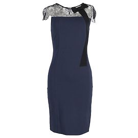 Red Valentino – Kleid mit Spitzendetail aus marineblauer Viskose Blau Marineblau