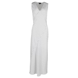 Theory-Theory Sleeveless V-neck Crushed Satin Striped Slip Dress In Ivory Polyester-White,Cream