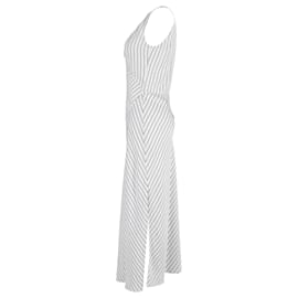 Theory-Theory Sleeveless V-neck Crushed Satin Striped Slip Dress In Ivory Polyester-White,Cream